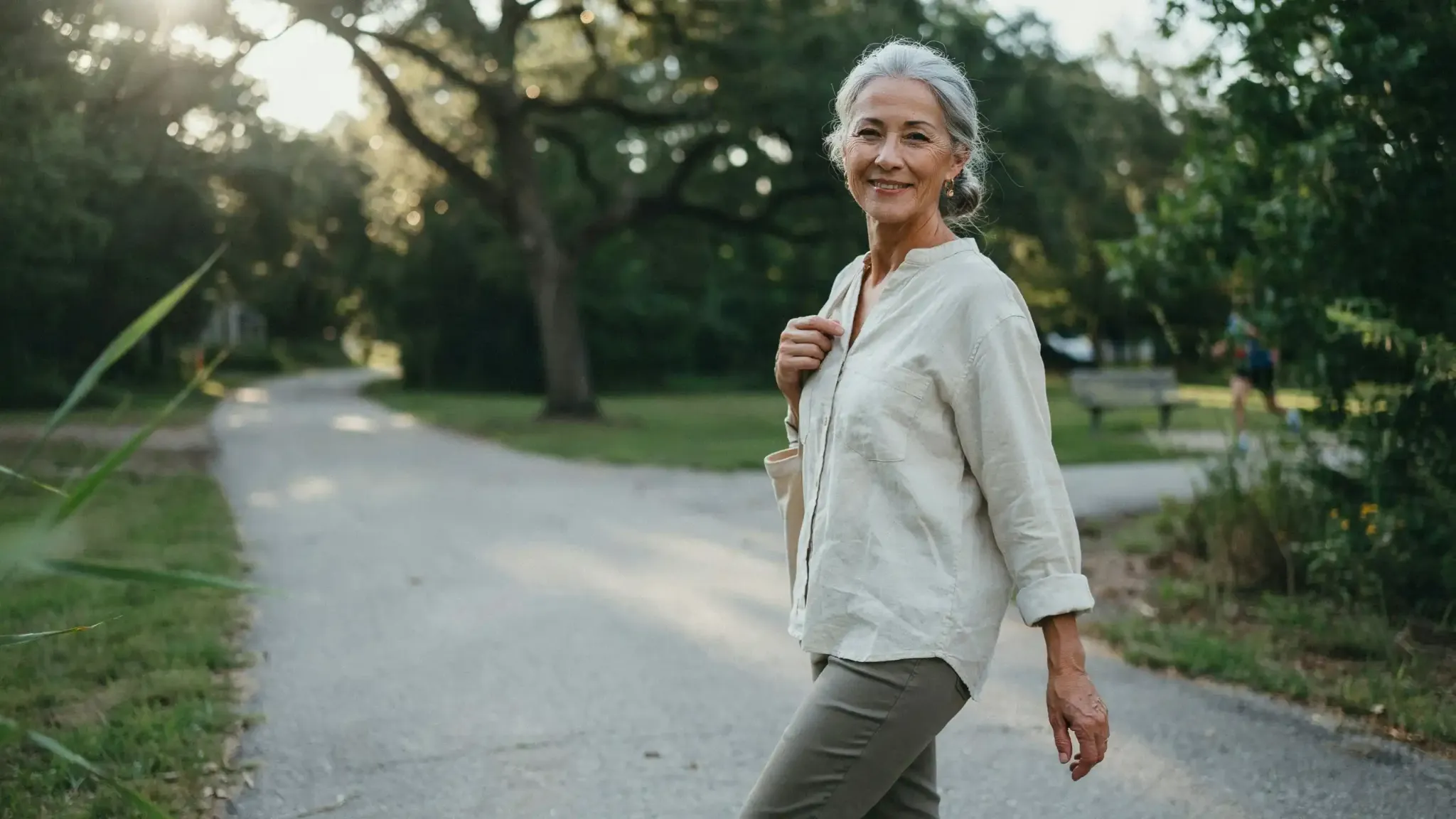 Older woman enjoying a walk outdoors