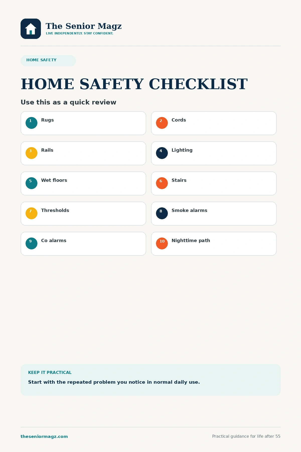 Standalone infographic summarizing Home Safety Checklist for Older Adults.