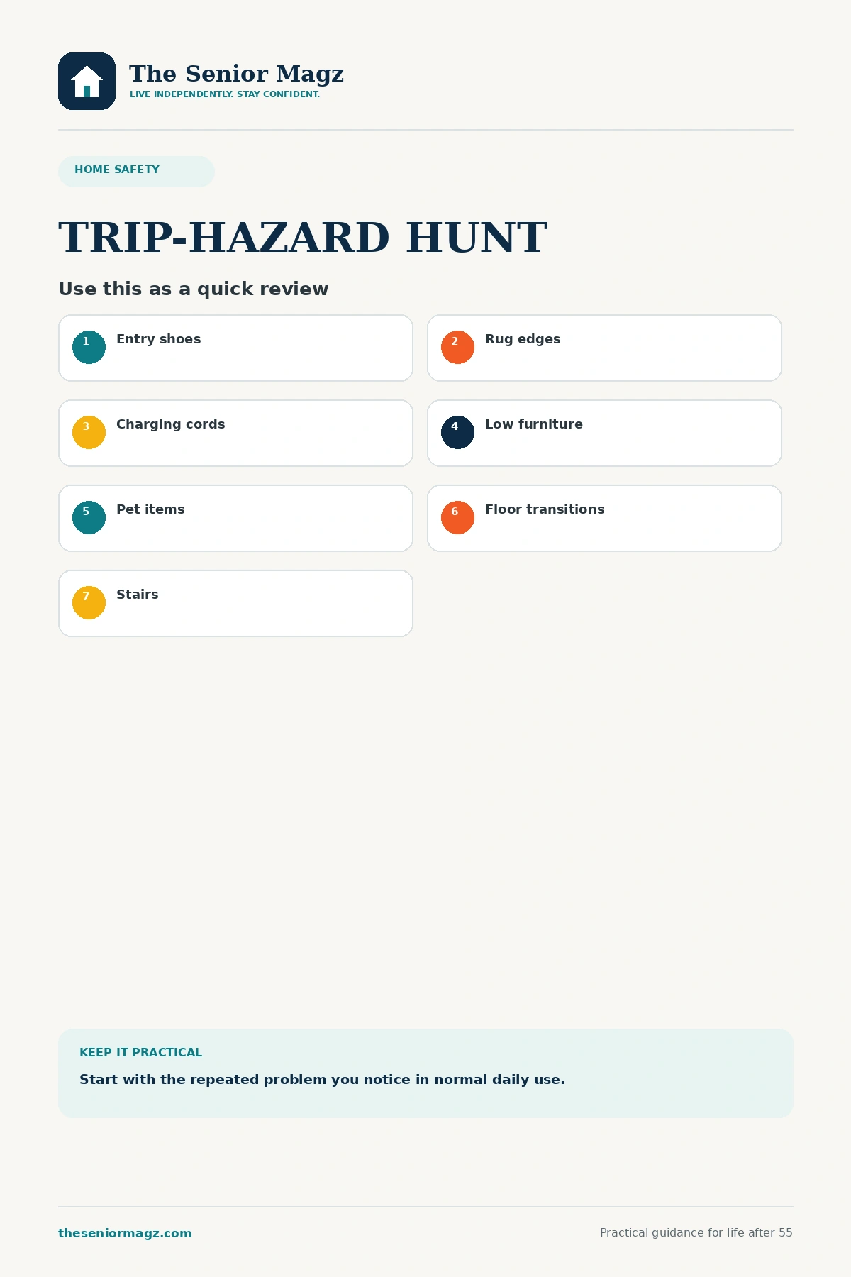 Standalone infographic summarizing How to Remove Common Tripping Hazards.