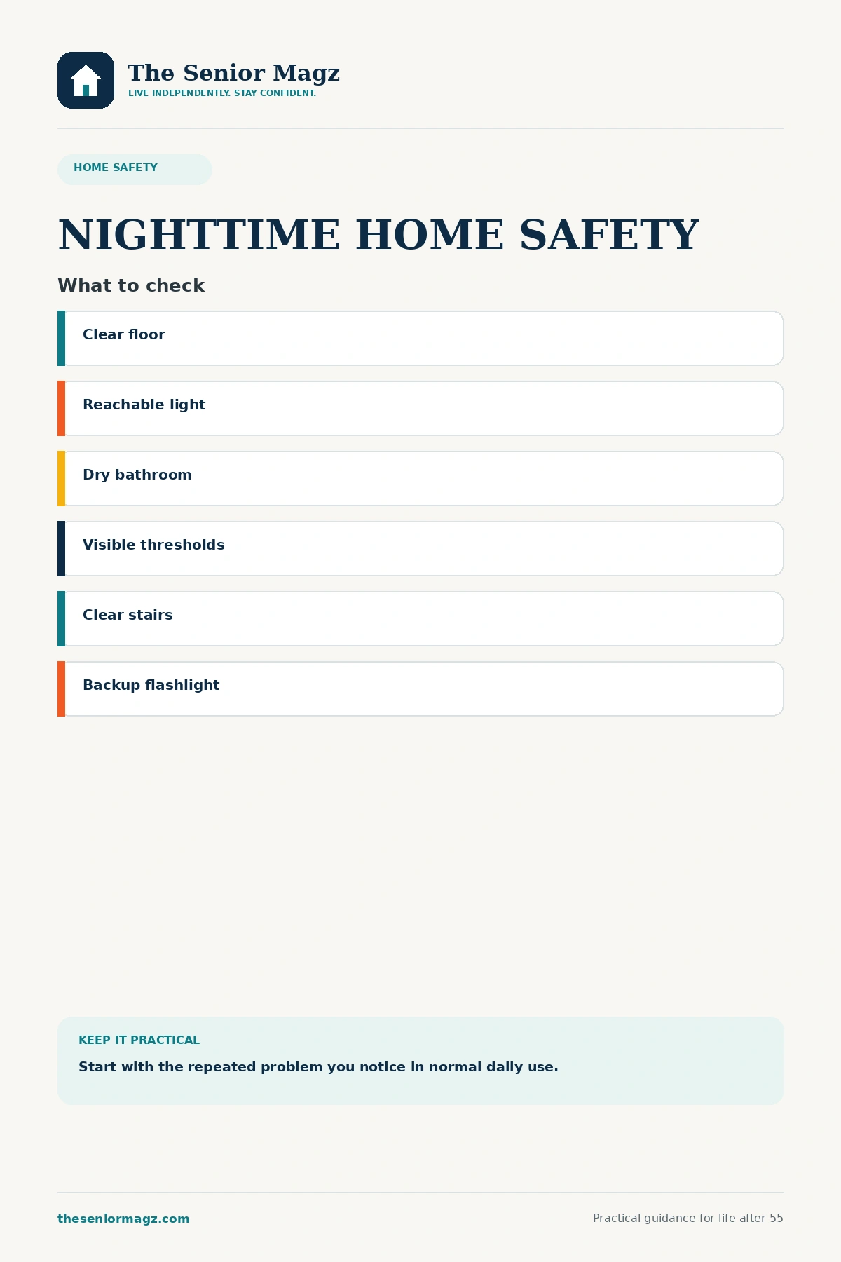 Standalone infographic summarizing Nighttime Home Safety Tips for Older Adults.