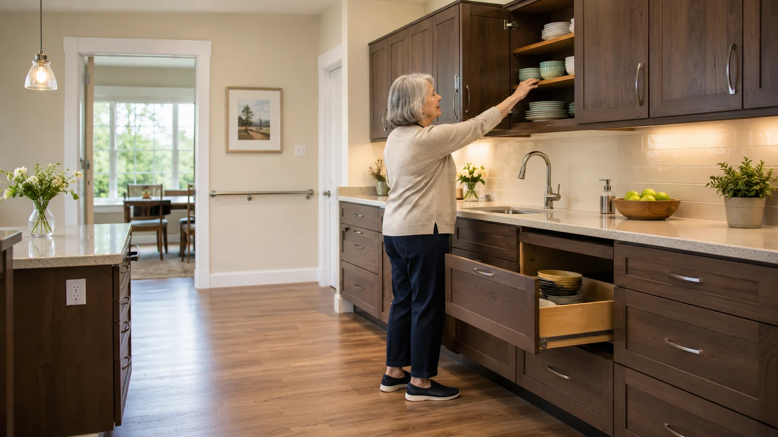 Concise factual description of the scene for Easier Ways to Reach High Kitchen Cabinets; do not repeat the headline.