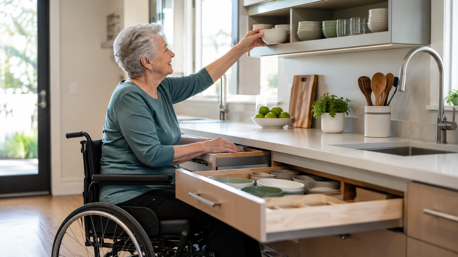 Concise factual description of the scene for How to Organize a Kitchen for Limited Mobility; do not repeat the headline.