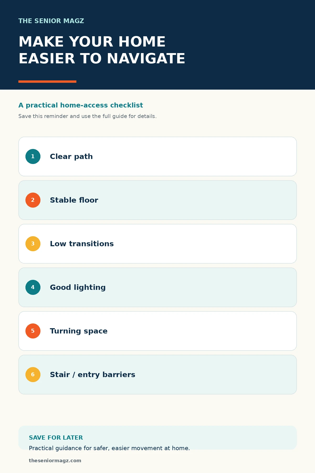 Standalone infographic summarizing Making a Home Easier to Navigate.
