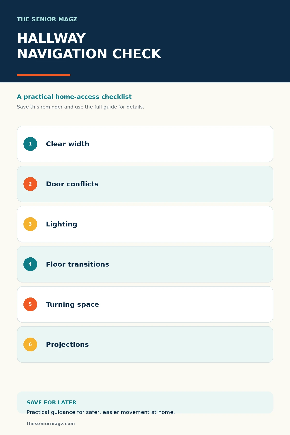 Standalone infographic summarizing How to Make Hallways Easier to Navigate.
