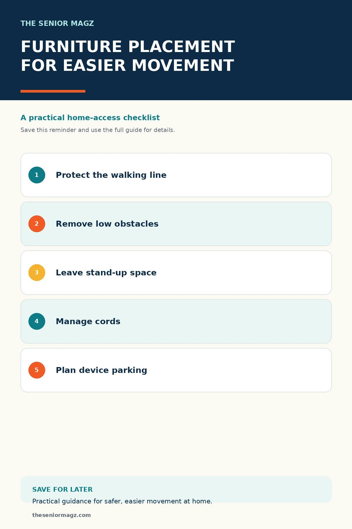 Standalone infographic summarizing Furniture Placement for Safer Movement.