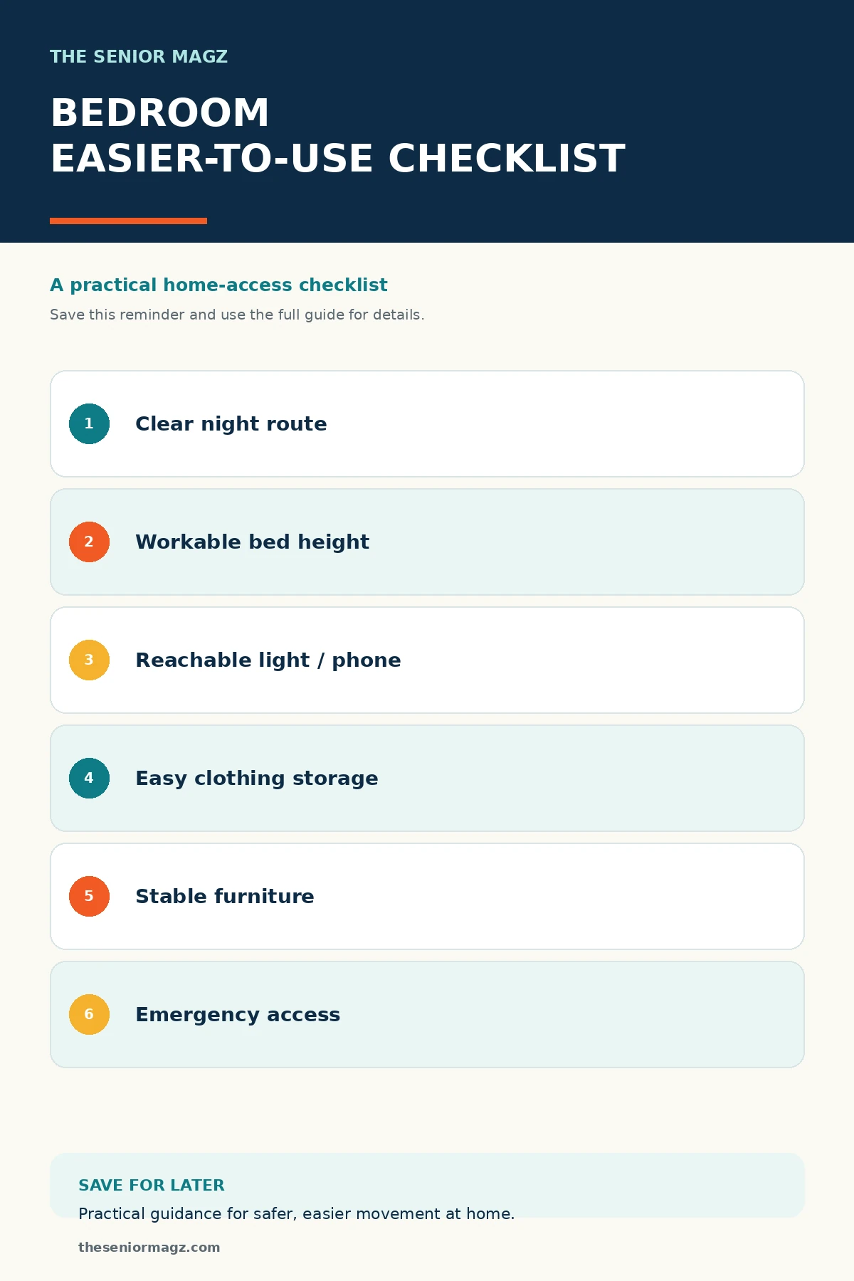 Standalone infographic summarizing How to Make a Bedroom Easier to Use.