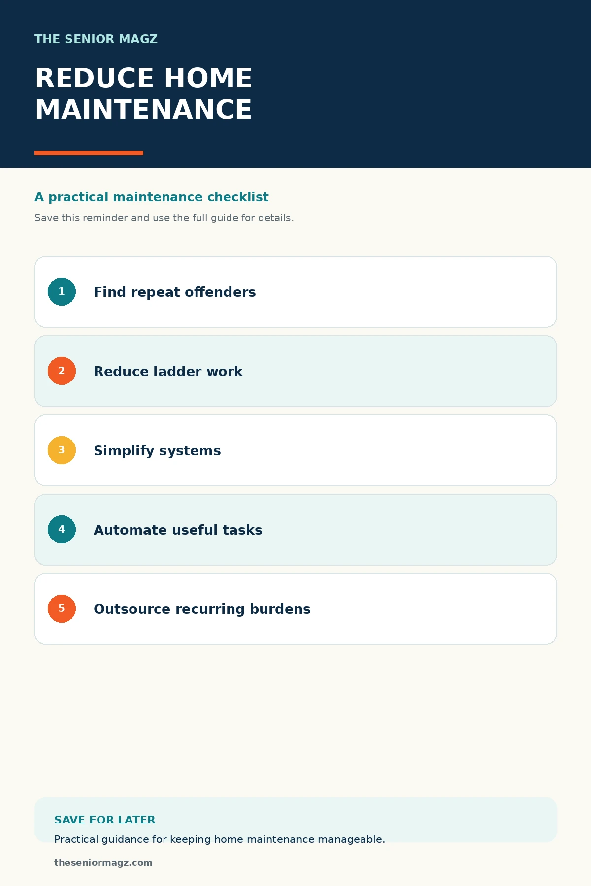 Standalone infographic summarizing Reducing Home Maintenance as You Get Older.