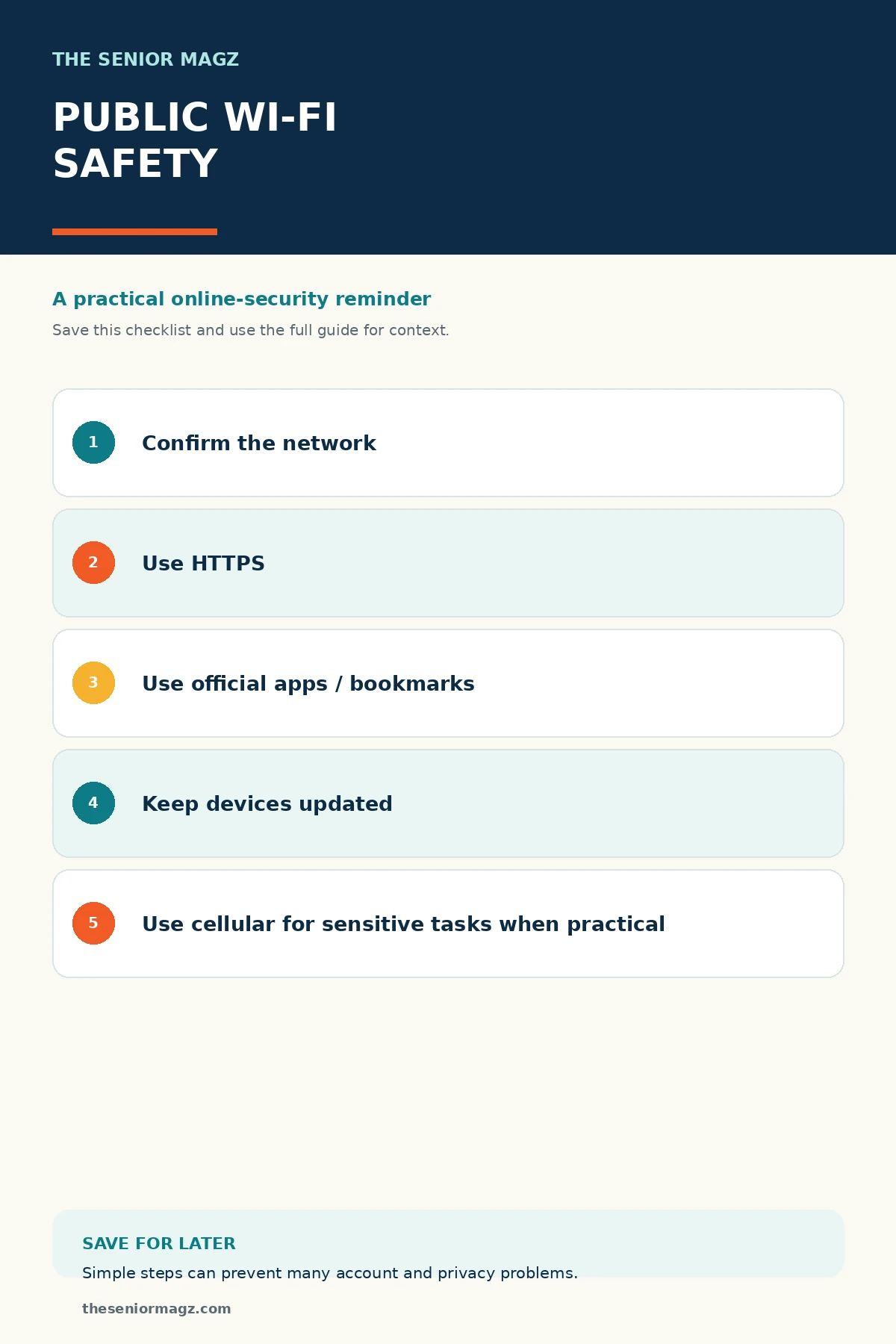 Standalone infographic summarizing How to Use Public Wi-Fi More Safely.