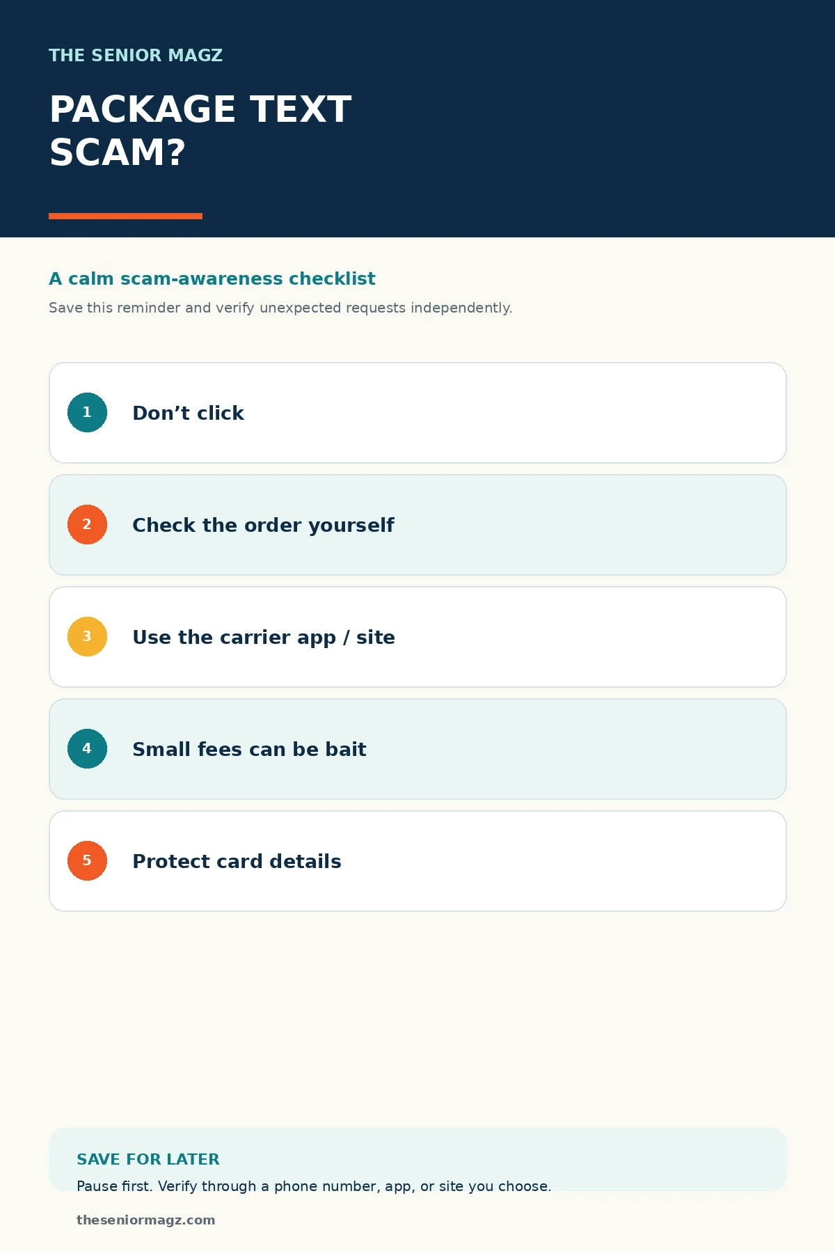 Standalone infographic summarizing Package Delivery Scams Explained.