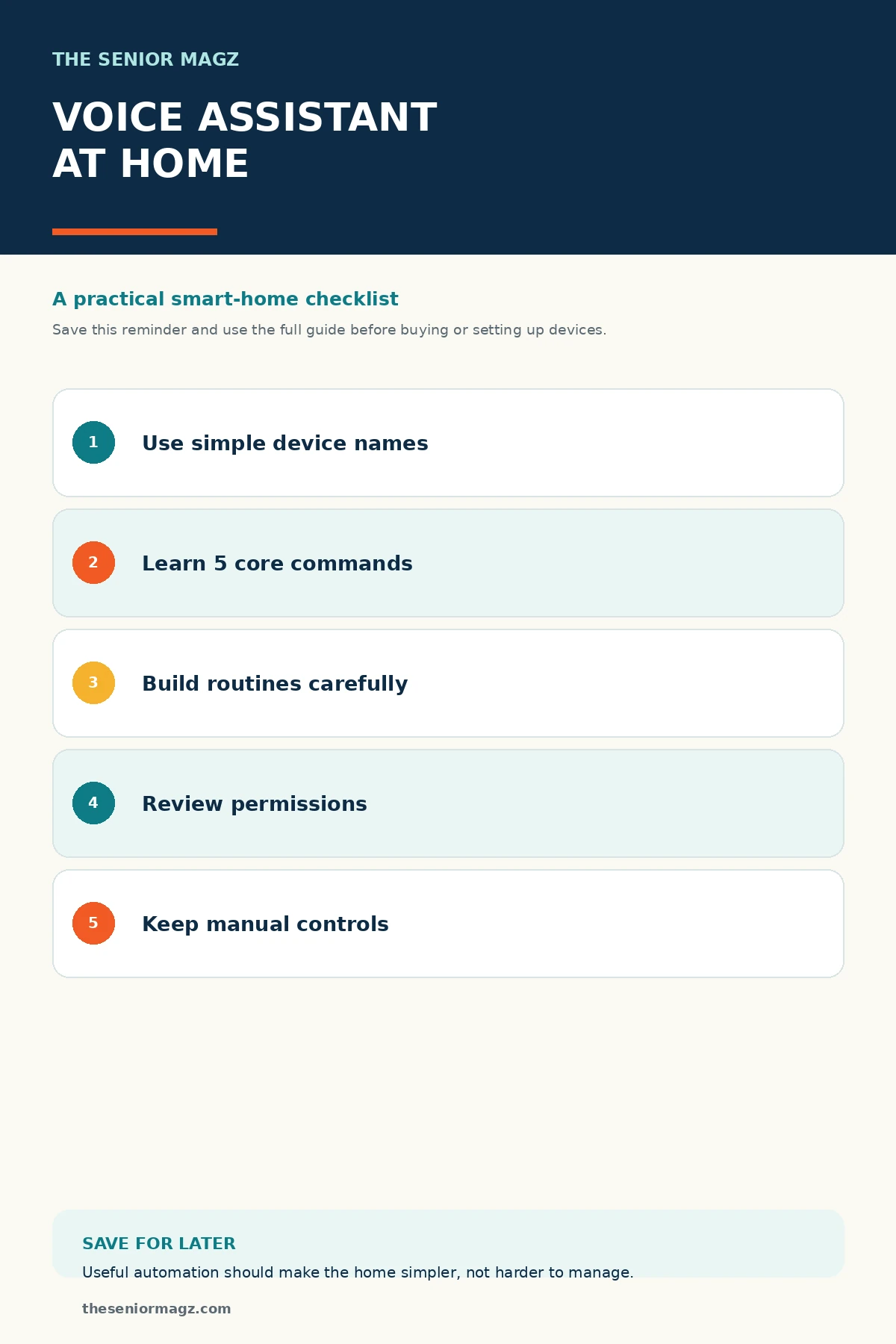Standalone infographic summarizing Using Voice Assistants Around the House.