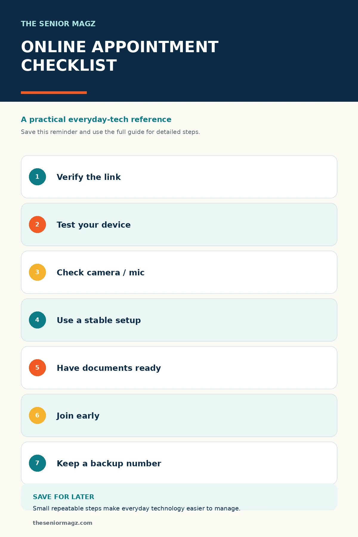 Standalone infographic summarizing How to Make a Video Appointment Online.