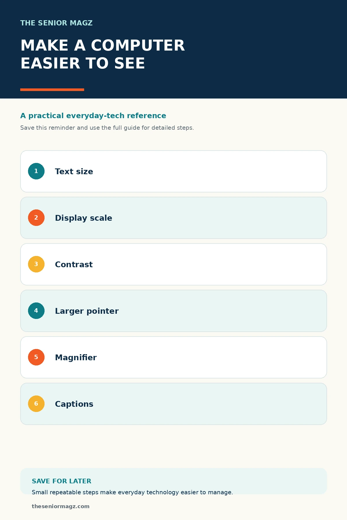 Standalone infographic summarizing Computer Accessibility Settings That Make a Difference.
