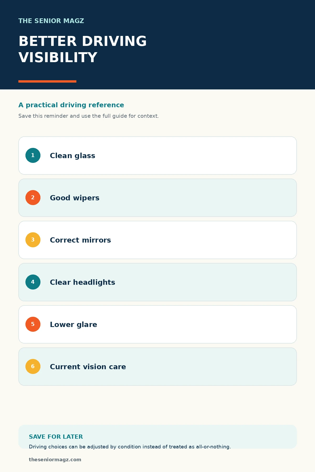 Standalone infographic summarizing How to Improve Visibility While Driving.