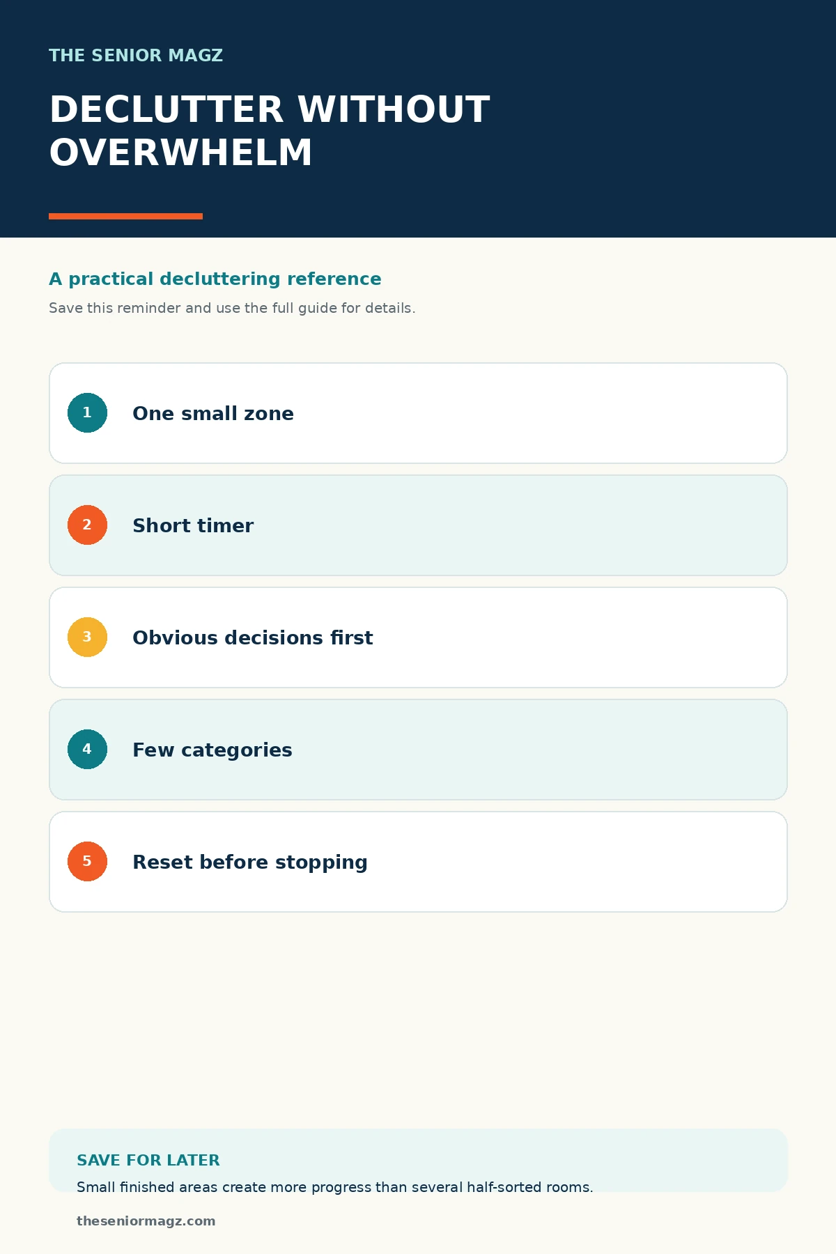 Standalone infographic summarizing How to Declutter Without Feeling Overwhelmed.
