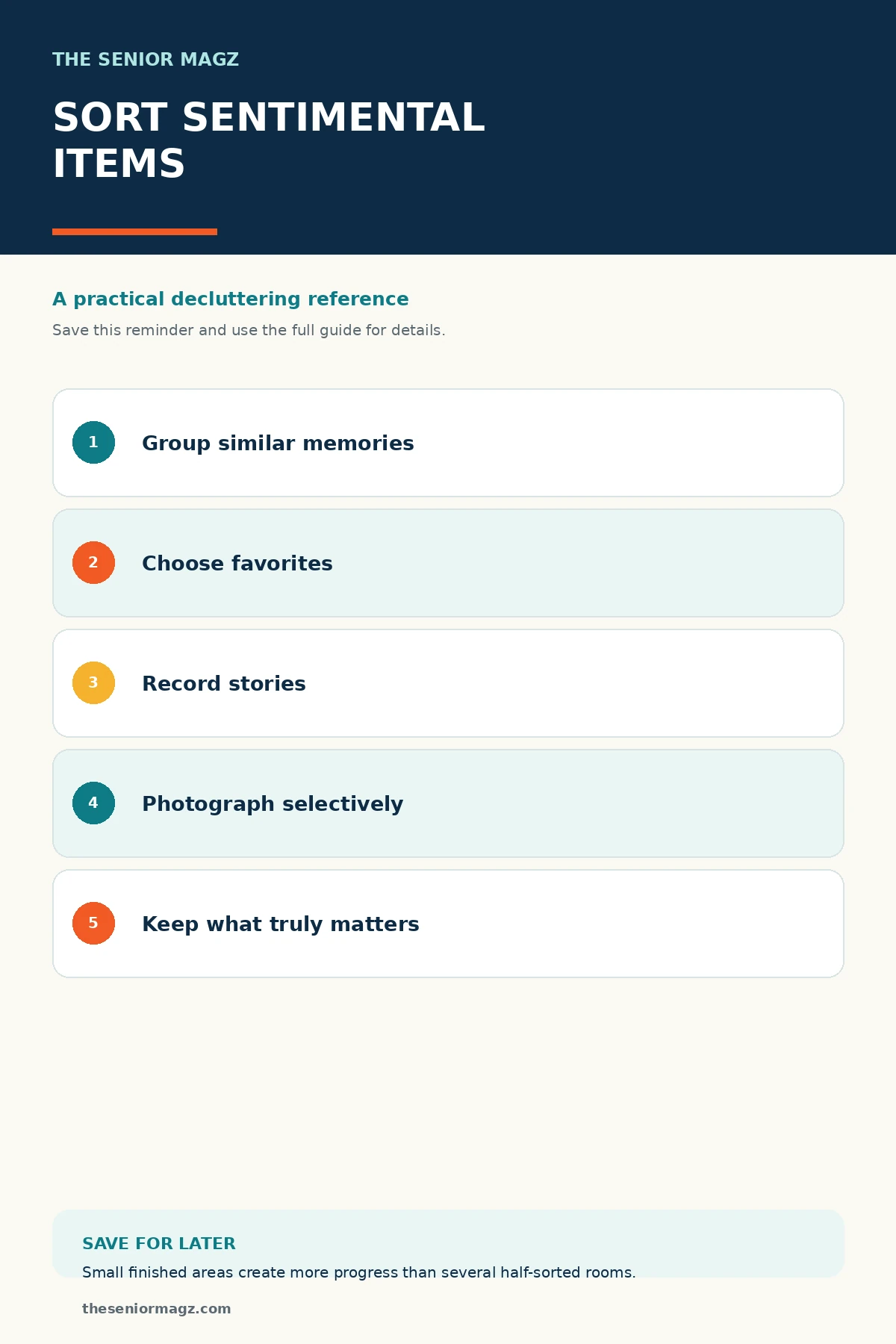 Standalone infographic summarizing How to Sort Sentimental Items.