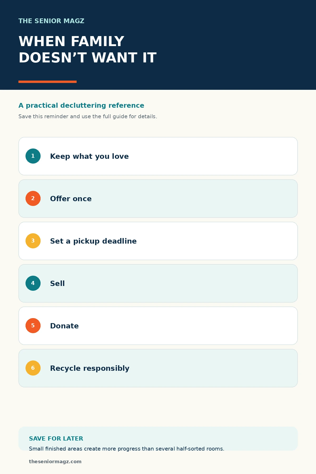 Standalone infographic summarizing What to Do With Things Your Children Don't Want.