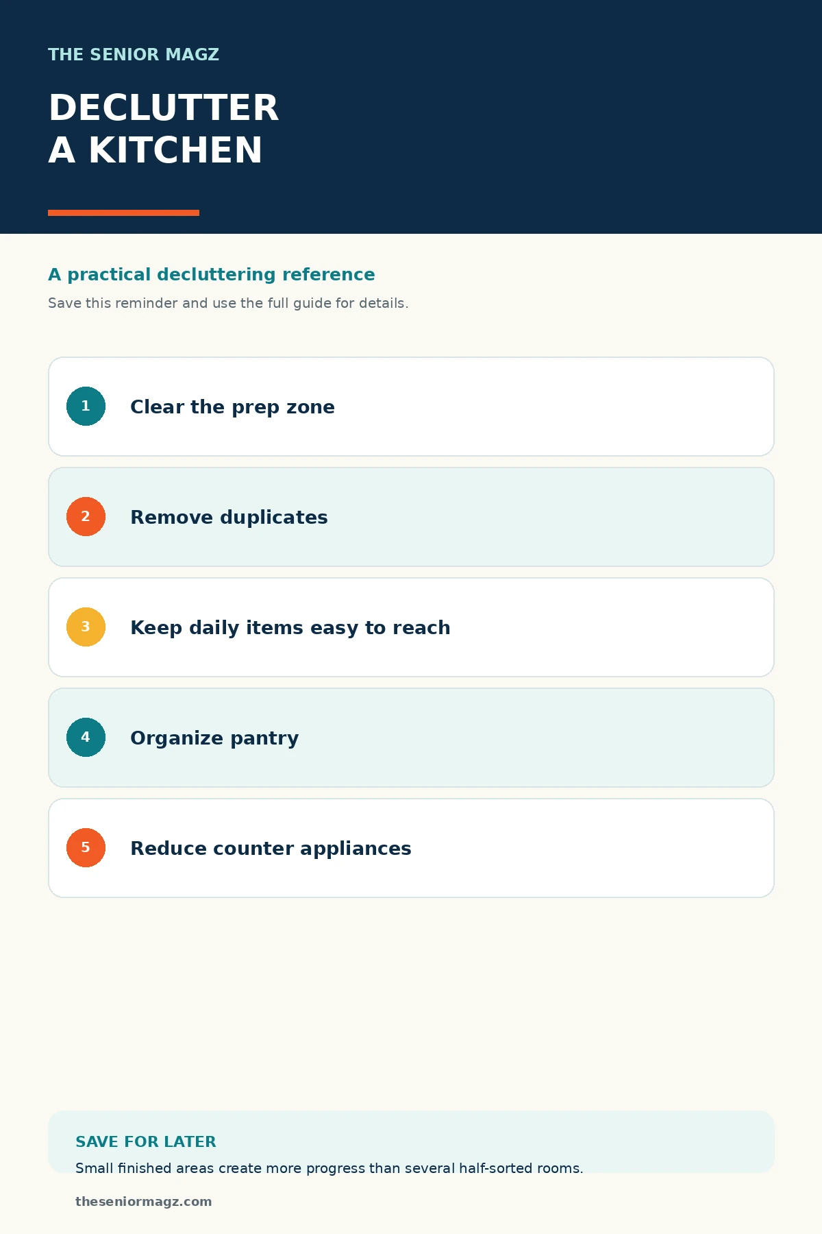 Standalone infographic summarizing How to Declutter a Kitchen.