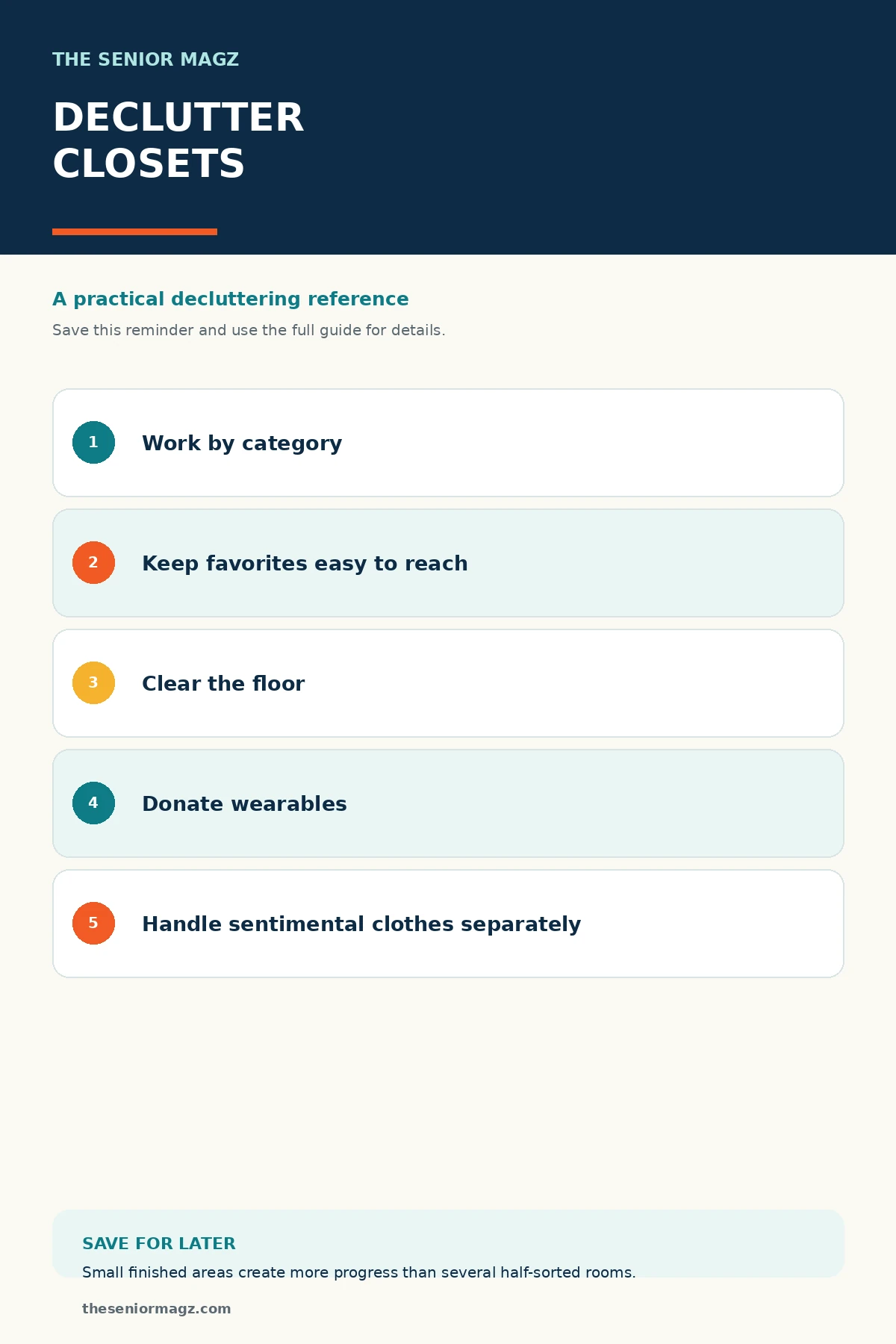 Standalone infographic summarizing How to Declutter Closets.