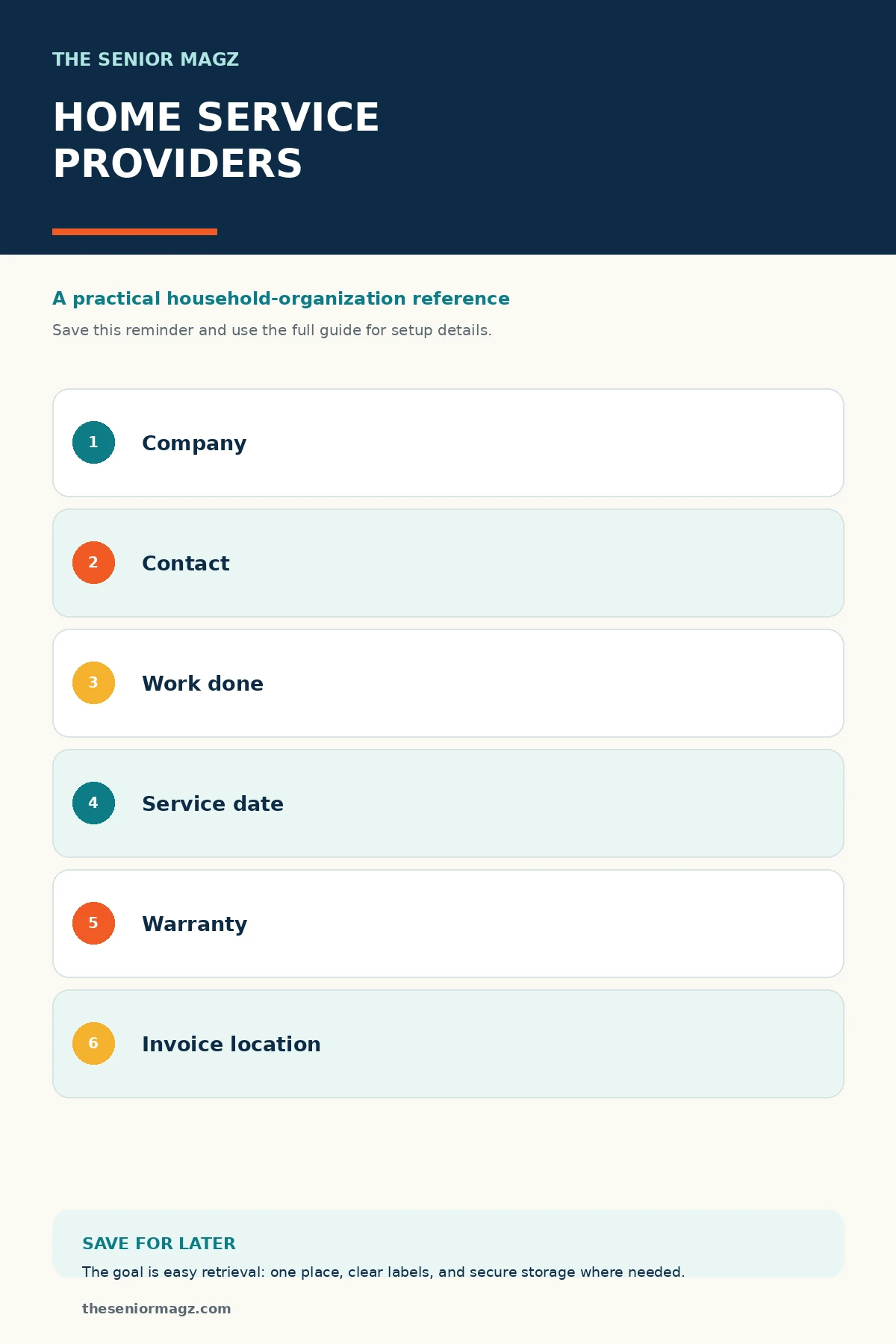 Standalone infographic summarizing How to Keep Track of Home Service Providers.