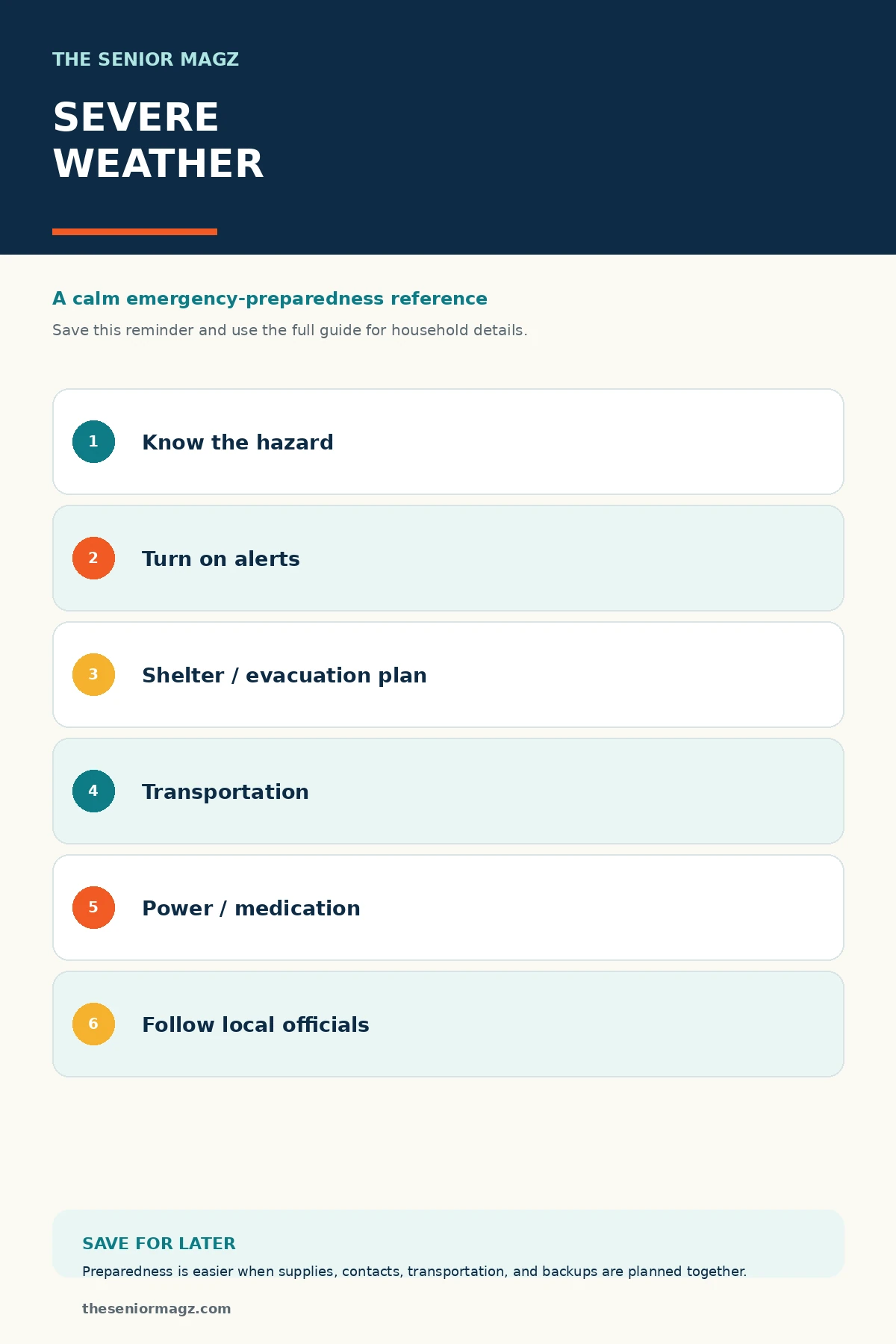 Standalone infographic summarizing How to Prepare for Severe Weather.
